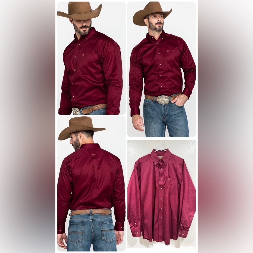 Ariat Men's Burgundy Western Cotton Long Sleeves Button Down Shirt size L